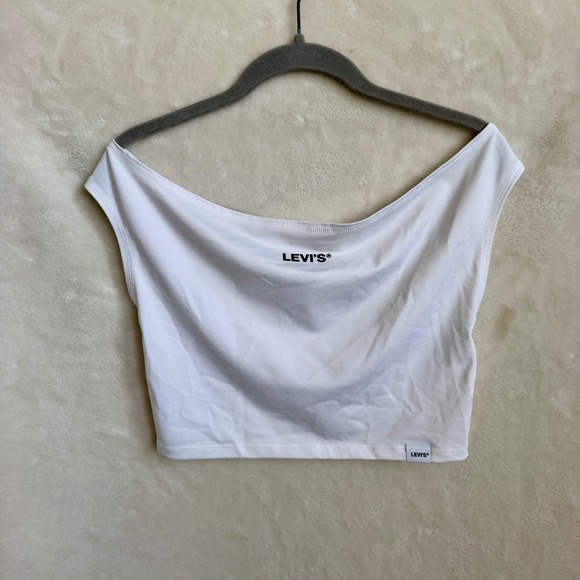 Levi's Tops - Levi's Womens Graphic Bardot Tank Top Bright White Off Shoulder Crop Size M